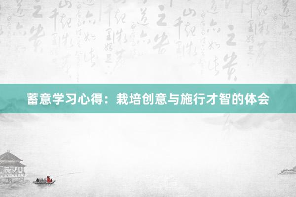 蓄意学习心得：栽培创意与施行才智的体会